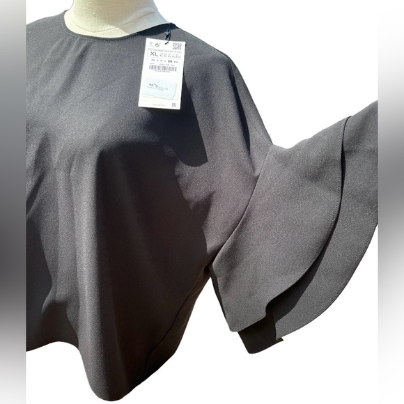 Zara Black Ruffle Sleeve Blouse - Picture 4 of 9
